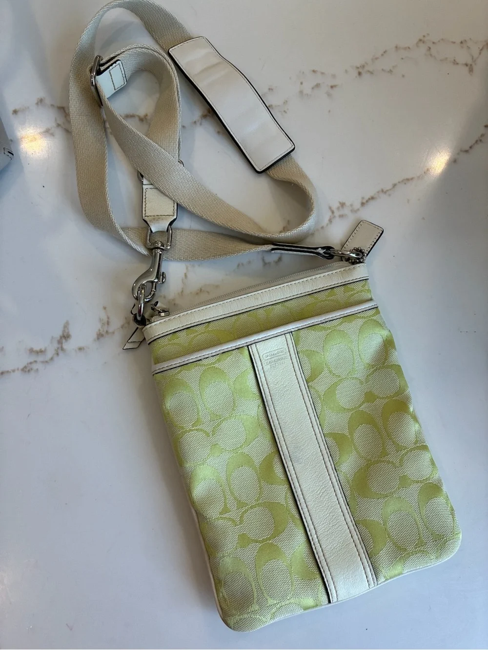 Coach logo print Lime Green and White Crossbody with Signature Jacquard
